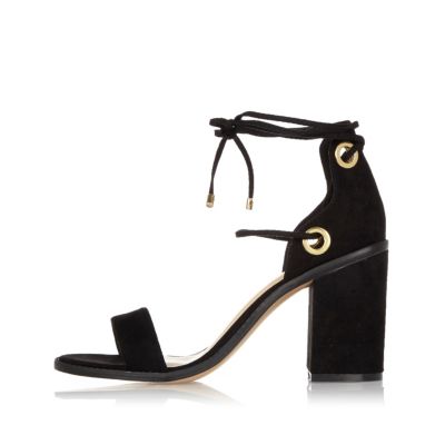 Black tie-up block heel sandals